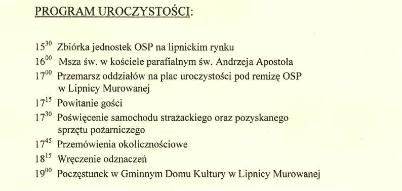Zaproszenie na 130-lecie  OSP Lipnica Murowana.