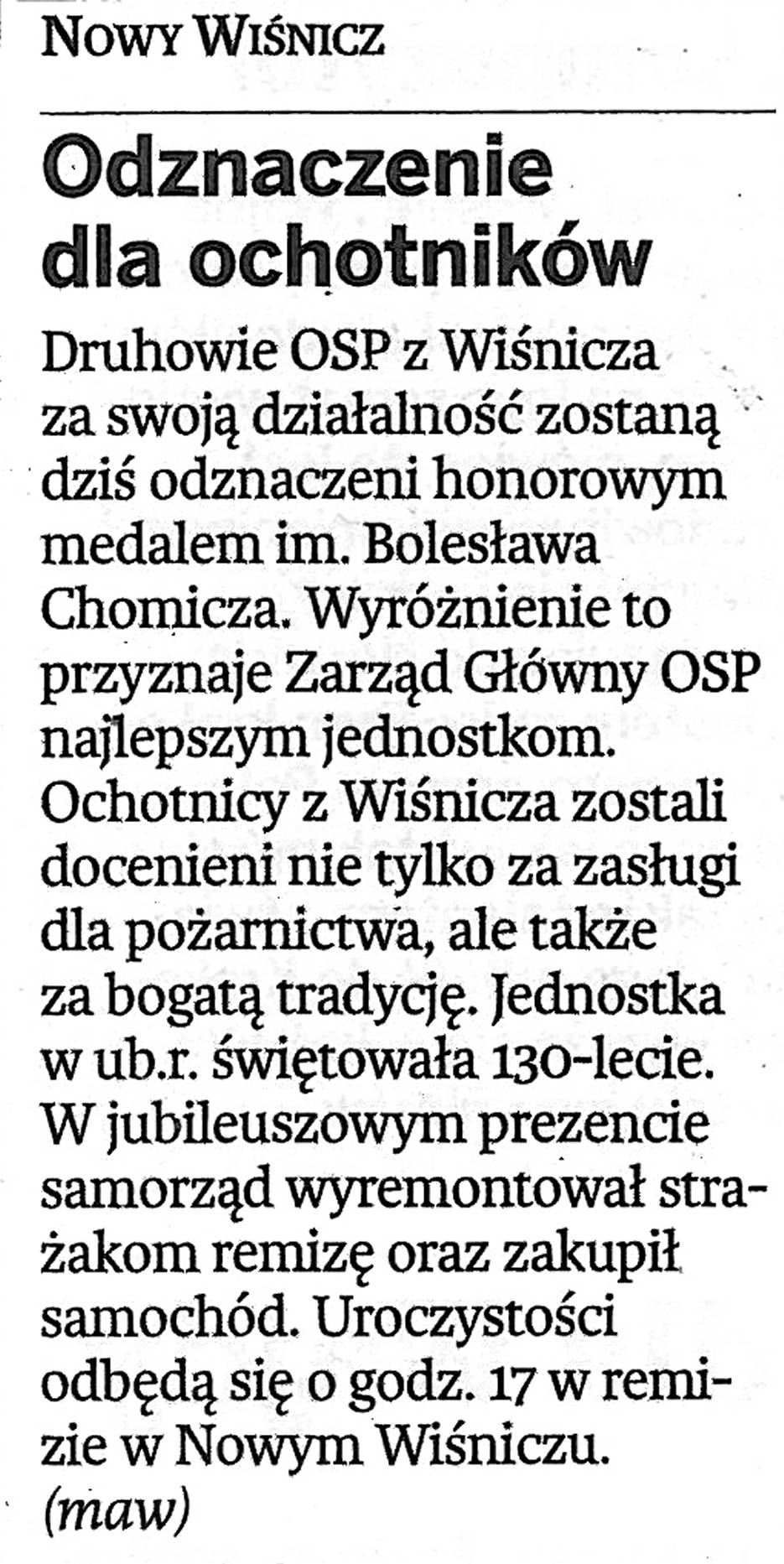 Odznaczenie dla ochotników - Gazeta Krakowska - 06.03.2011