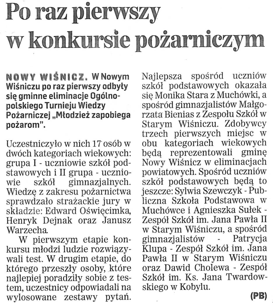 Po raz pierwszy w konkursie poarniczym - Dziennik Polski - 19.03.2009