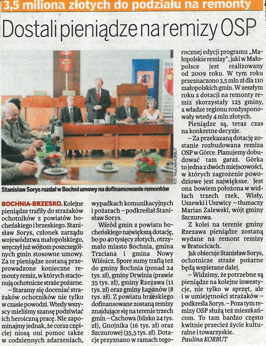 Dostali pienidze na remizy OSP - Gazeta Krakowska - 19.08.2011
