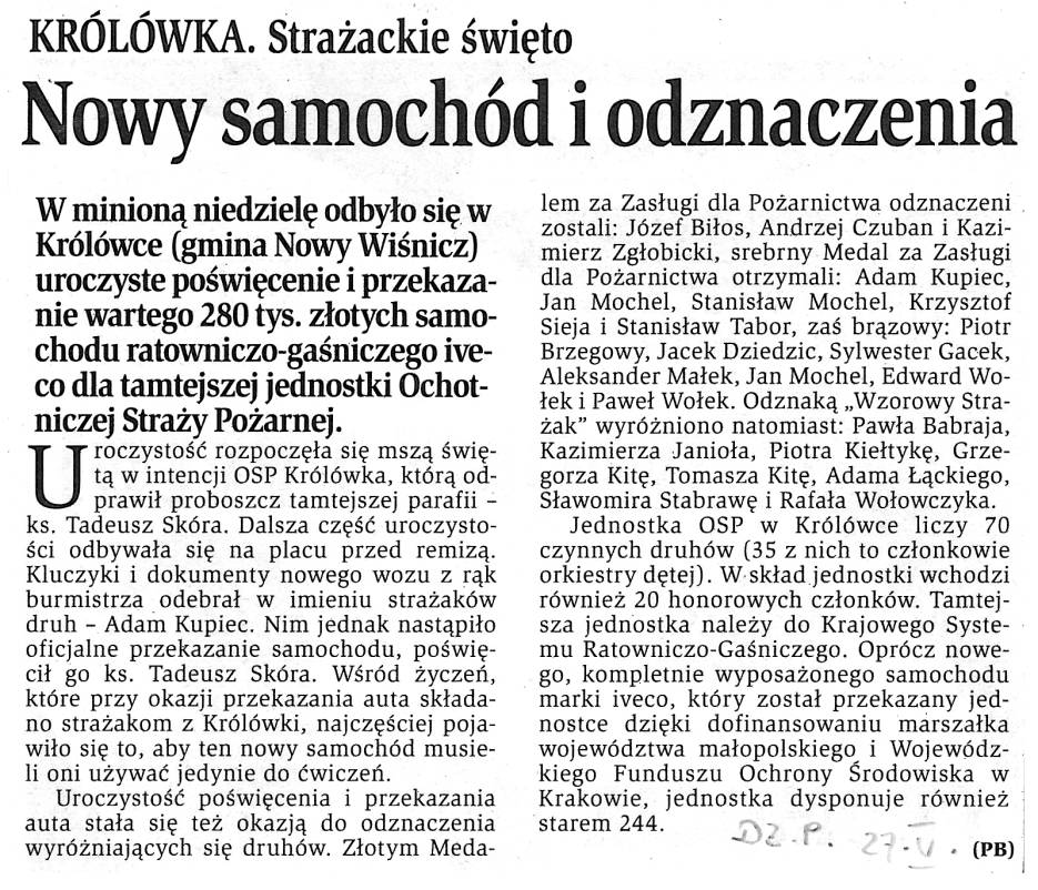 Nowy samochód i odznaczenia - Dziennik Polski - 27.05.2004