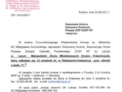 Fragment pisma z ZOW ZOSP RP w Krakowie.