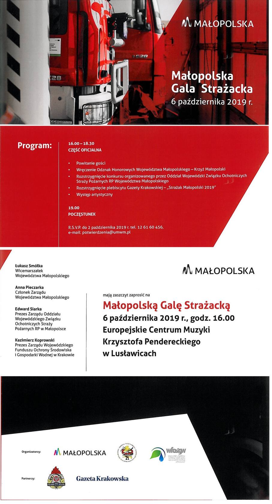 Zaproszenie na Małopolską Galę Strażacką 2019