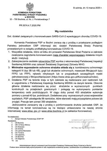 Pismo z KP PSP w Bochni.